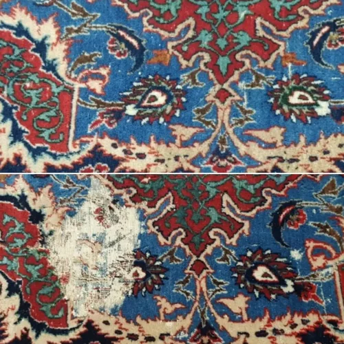 Restauration tapis avant après Les Maîtres du Tapis